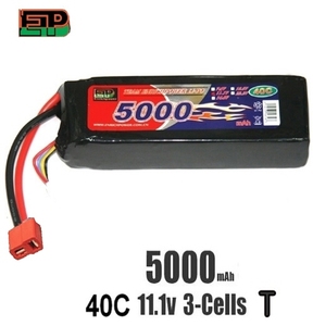 (3셀 고속주행용) EP Power 5000mAh 11.1V 40C 3S1P 딘스잭 리튬폴리머 배터리(Yeti,scx10,체로키,Hpi Bullet,미니세비지,캔블락,신식이,방식이,mp9,E-Revo)