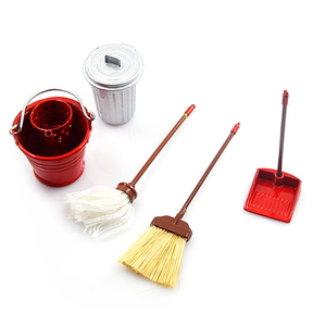 (#YA-0366) 1/10 RC Crawler Garage Accessory Combo w/ Broom, Dustpan, Mop, Water Bucket, Metal Trash Bin 